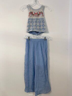 Knit Works Girls Blue Floral Set Tank & Pants M